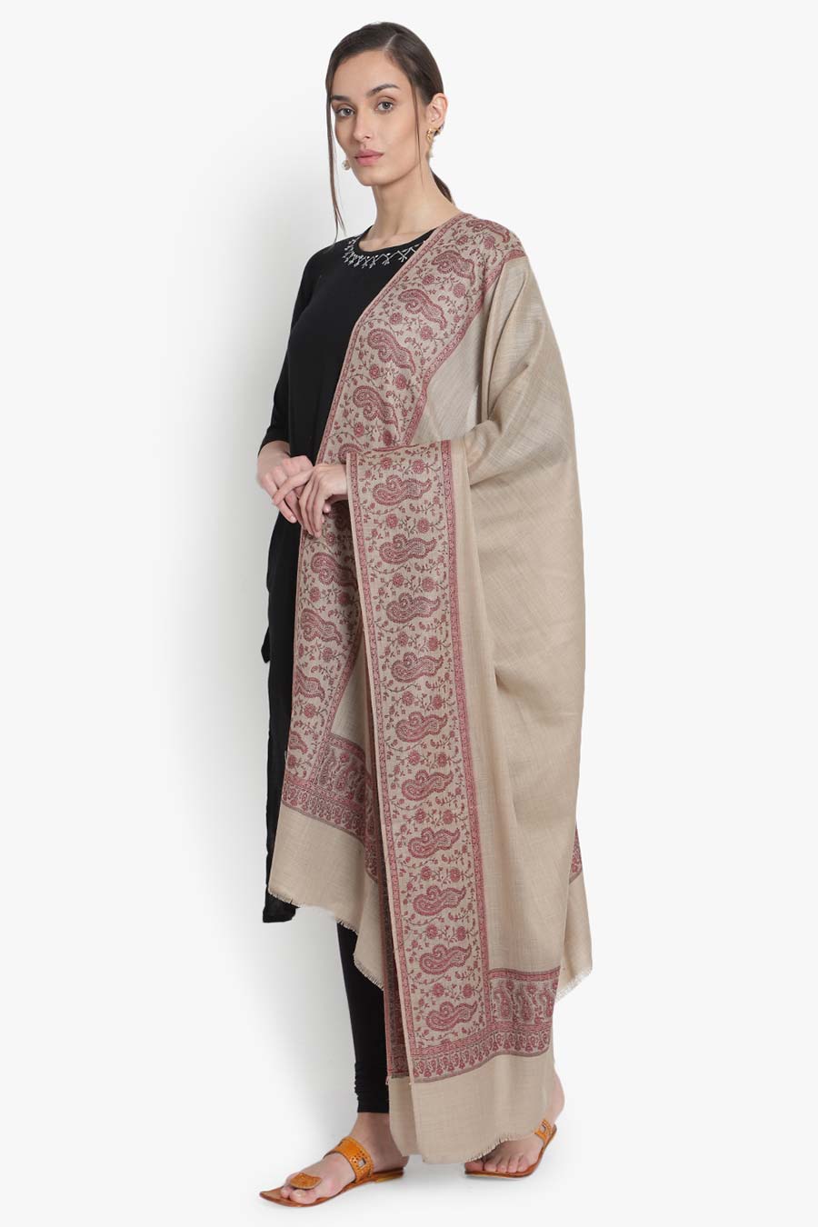 Beige Paisley Kashmiri Shawl