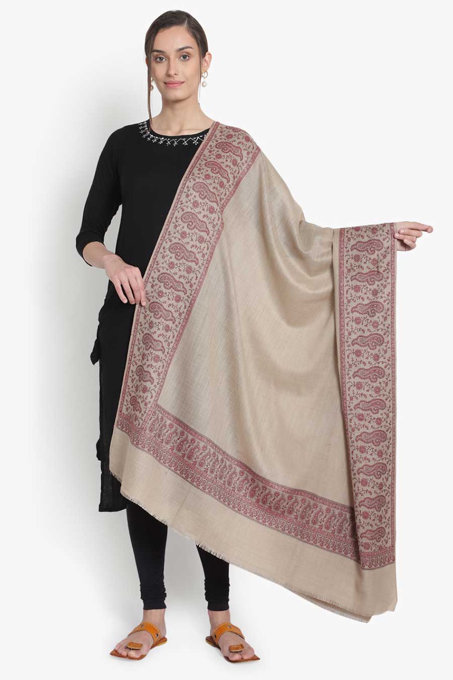 Beige Paisley Kashmiri Shawl
