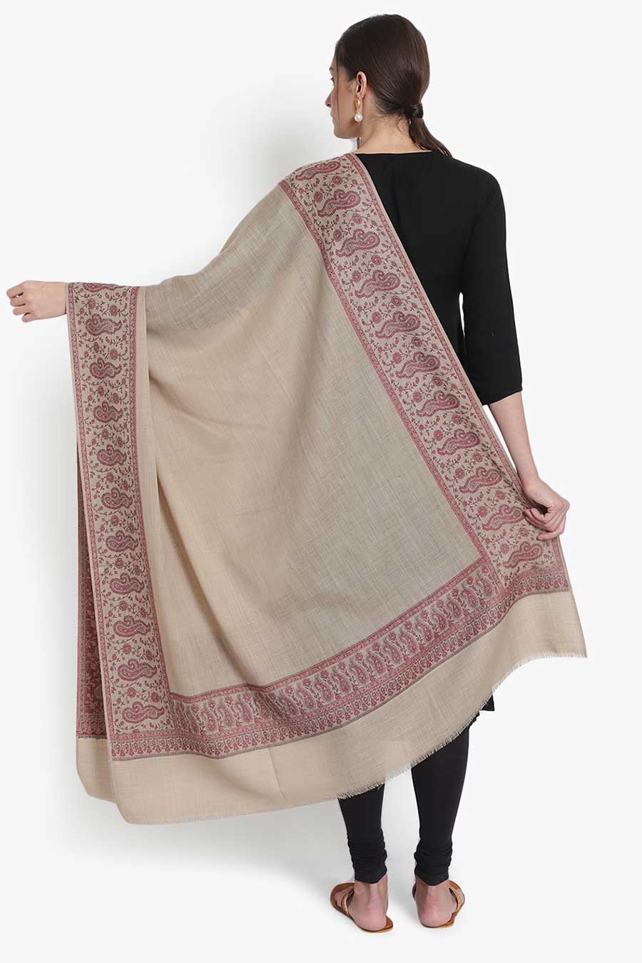 Beige Paisley Kashmiri Shawl
