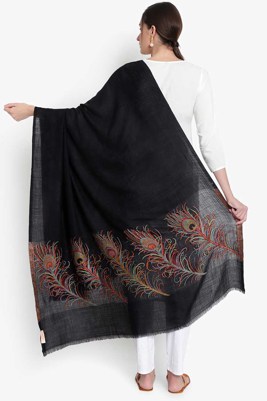 Black Peacock Feather Kashmiri Shawl