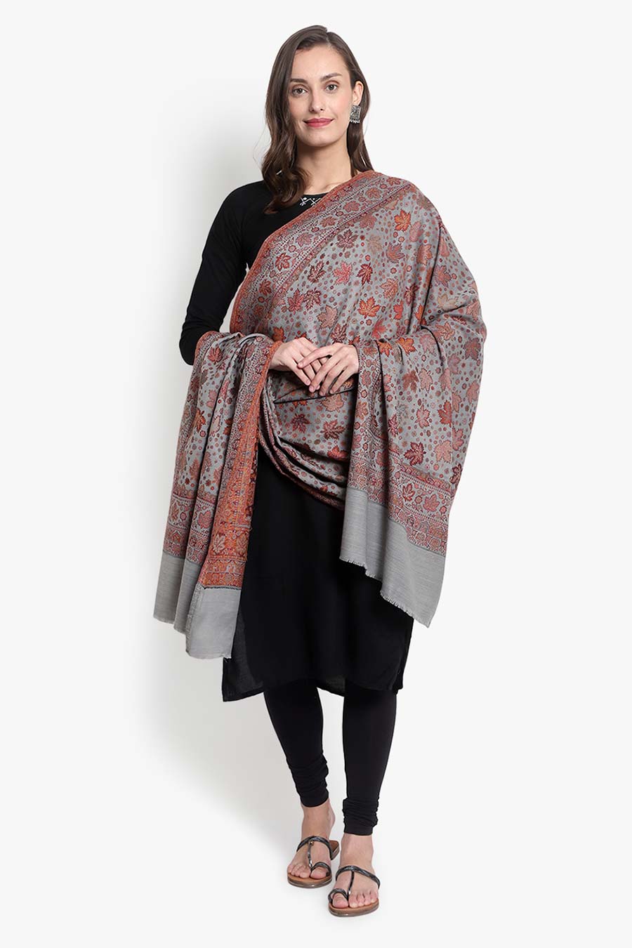 Beige Botanical Kashmiri Shawl