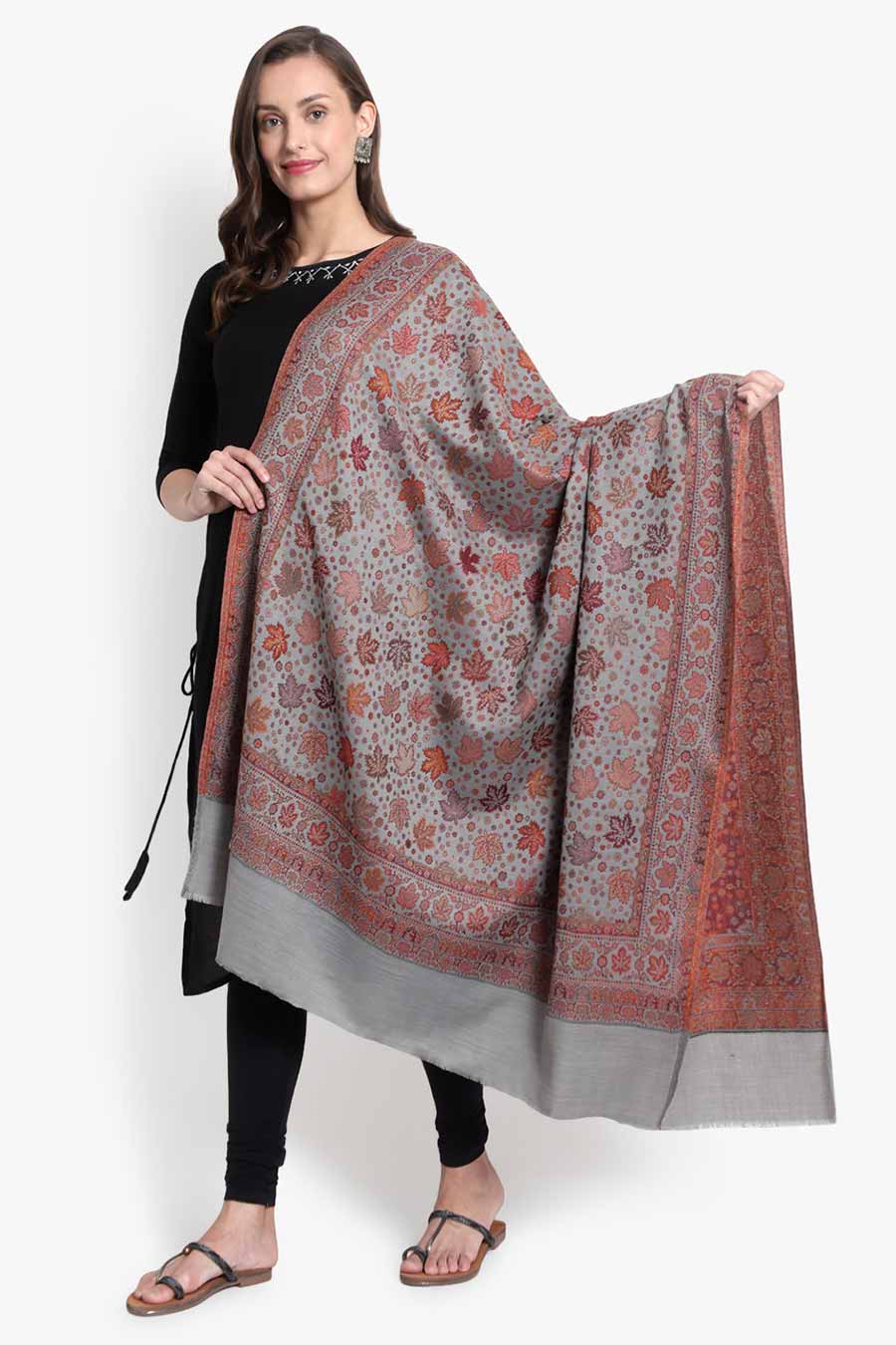 Beige Botanical Kashmiri Shawl