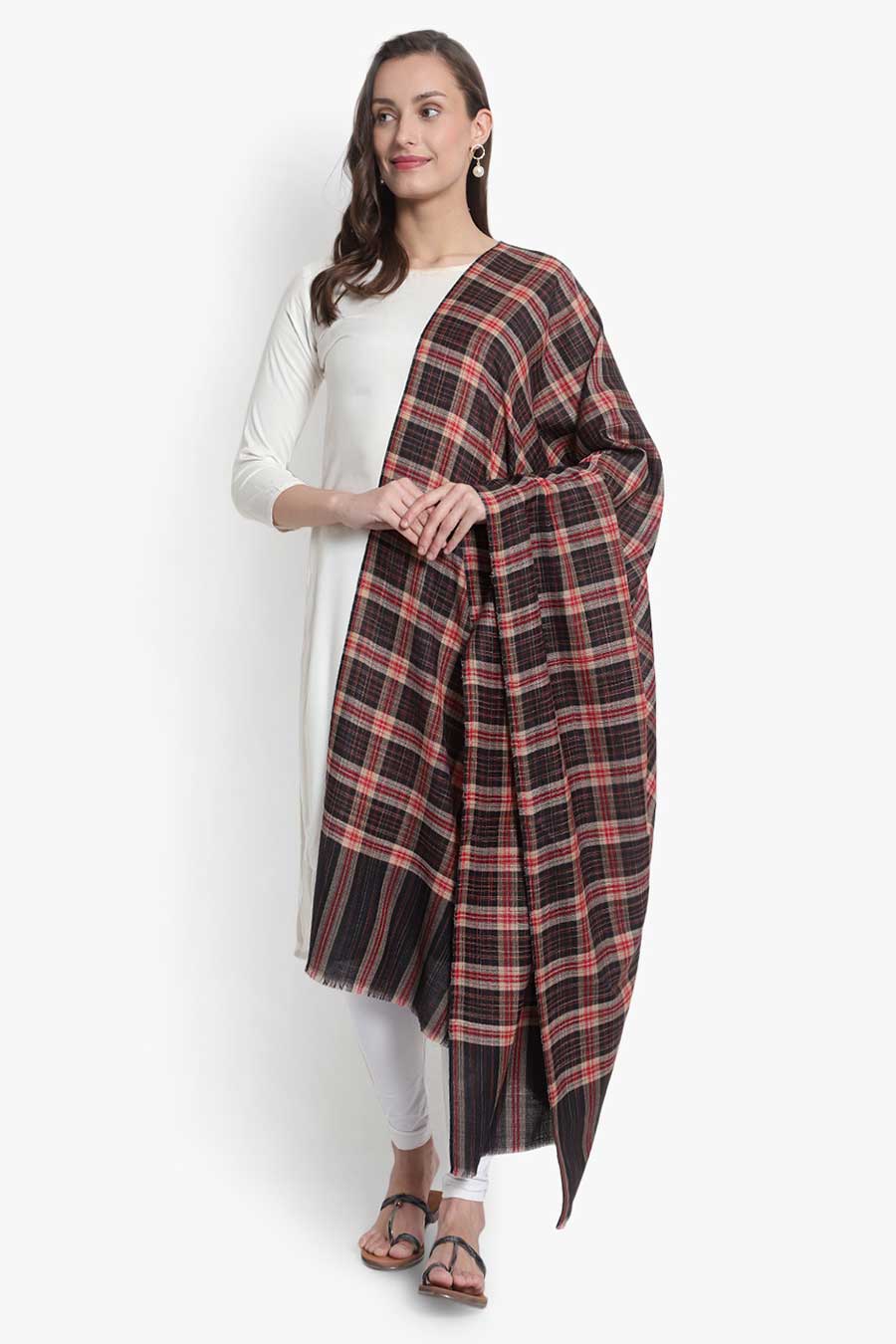 Black & Red Checks Kashmiri Shawl