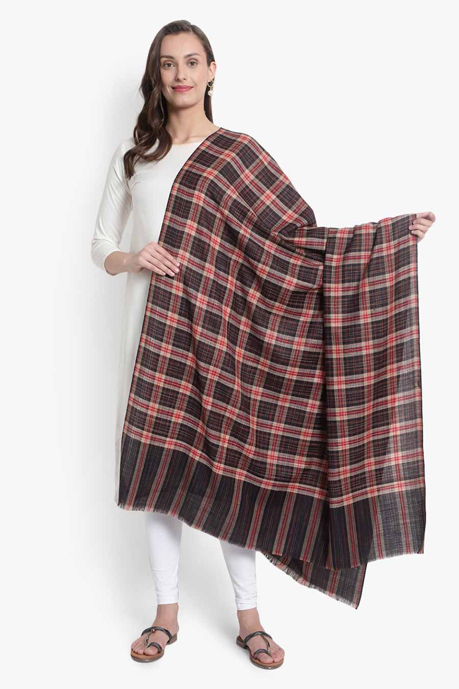 Black & Red Checks Kashmiri Shawl