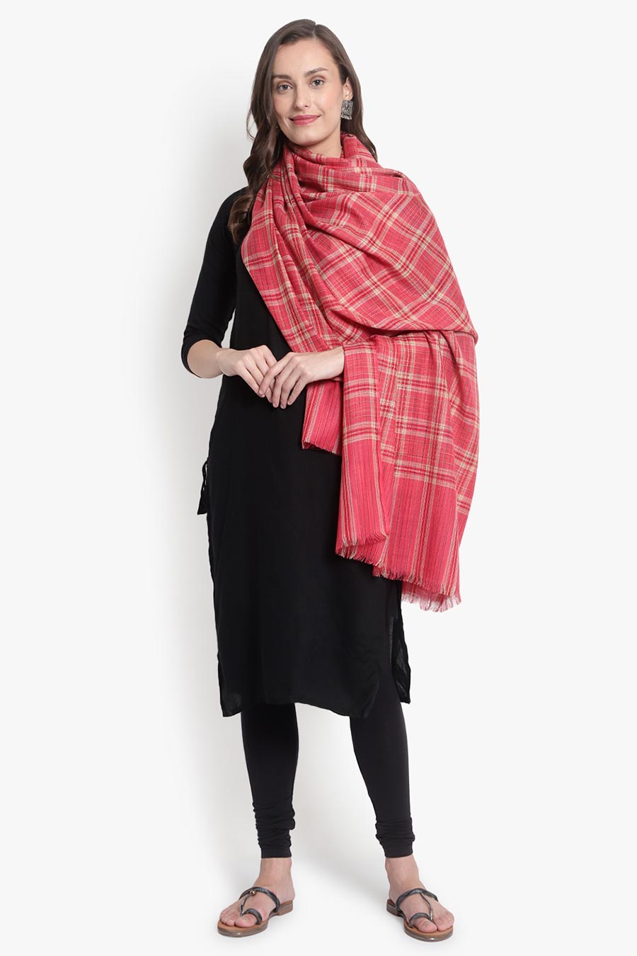 Pink Checkered Kashmiri Shawl