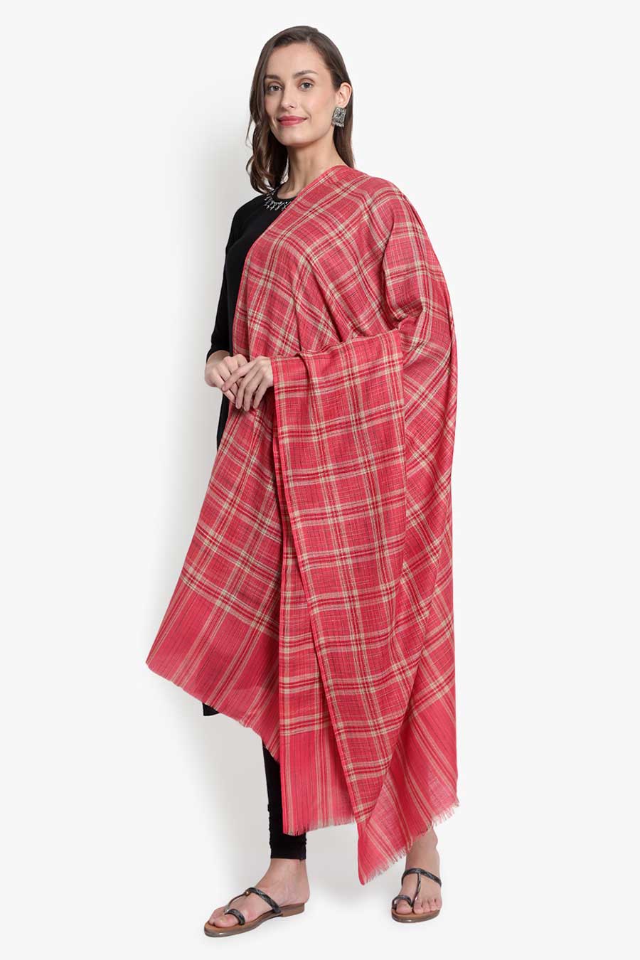 Pink Checkered Kashmiri Shawl