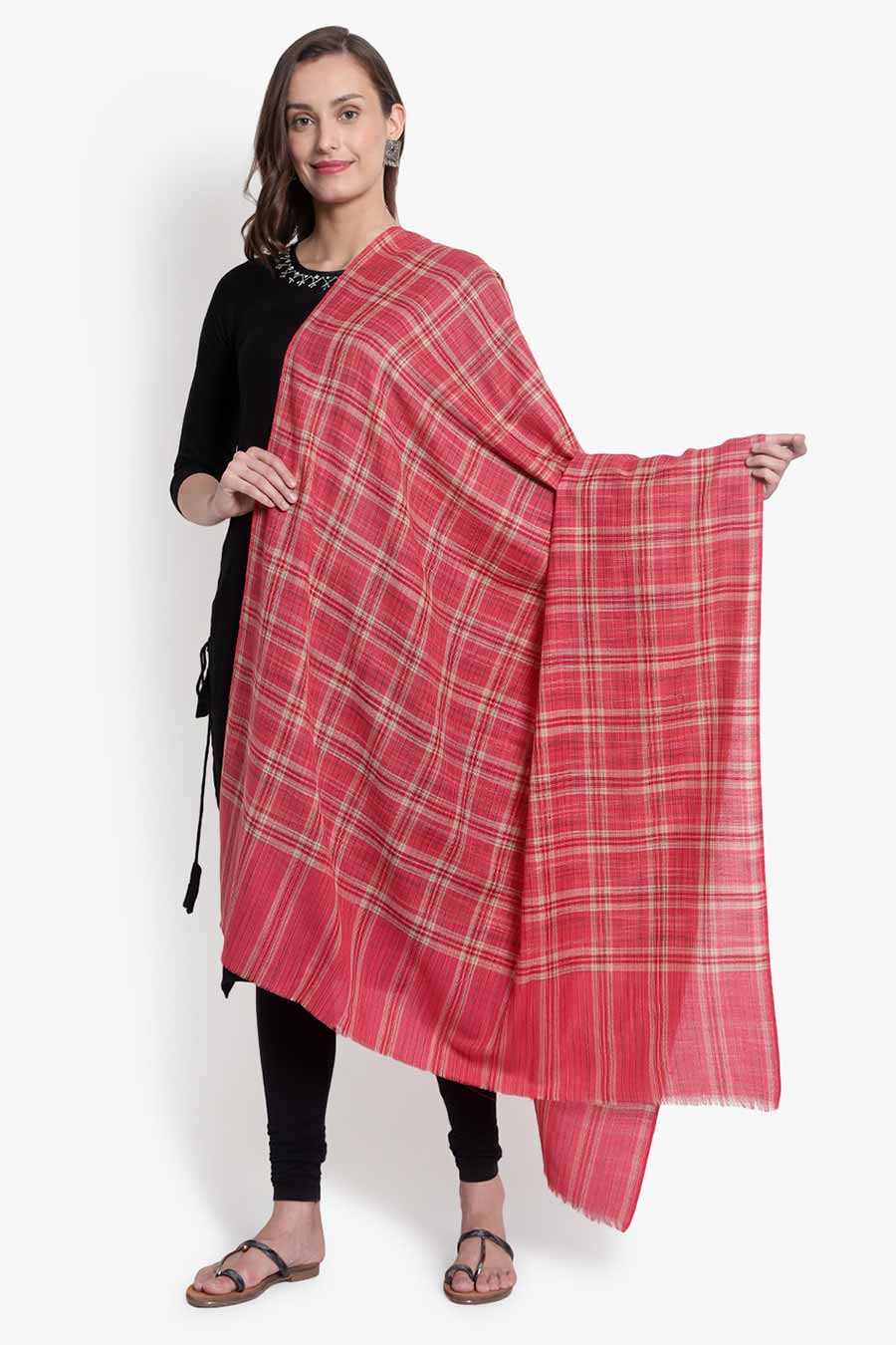 Pink Checkered Kashmiri Shawl