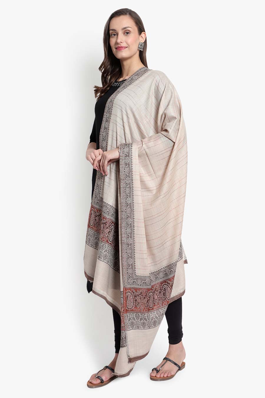 Beige Paisley Kashmiri Shawl