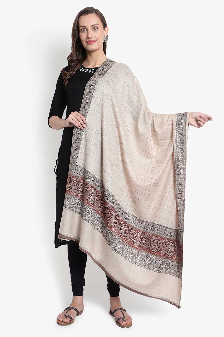 Beige Paisley Kashmiri Shawl