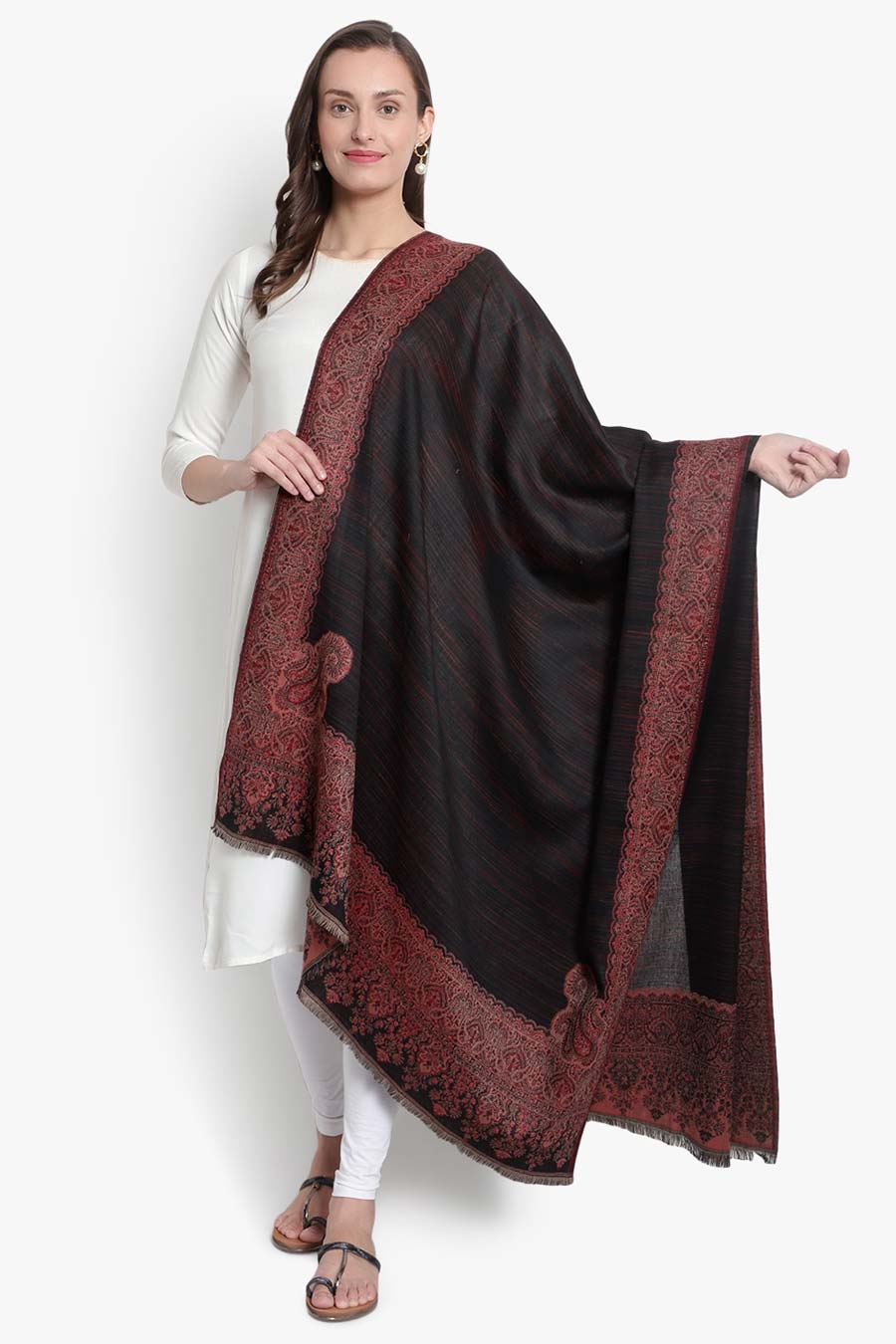 Black Paisley Jaal Kashmiri Shawl