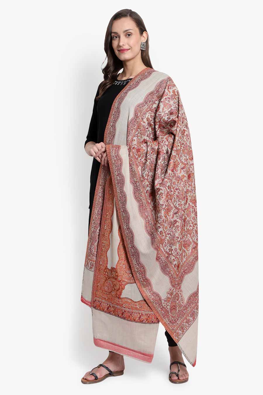 Beige Paisley Kashmiri Shawl