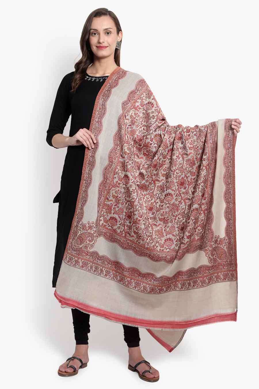 Beige Paisley Kashmiri Shawl