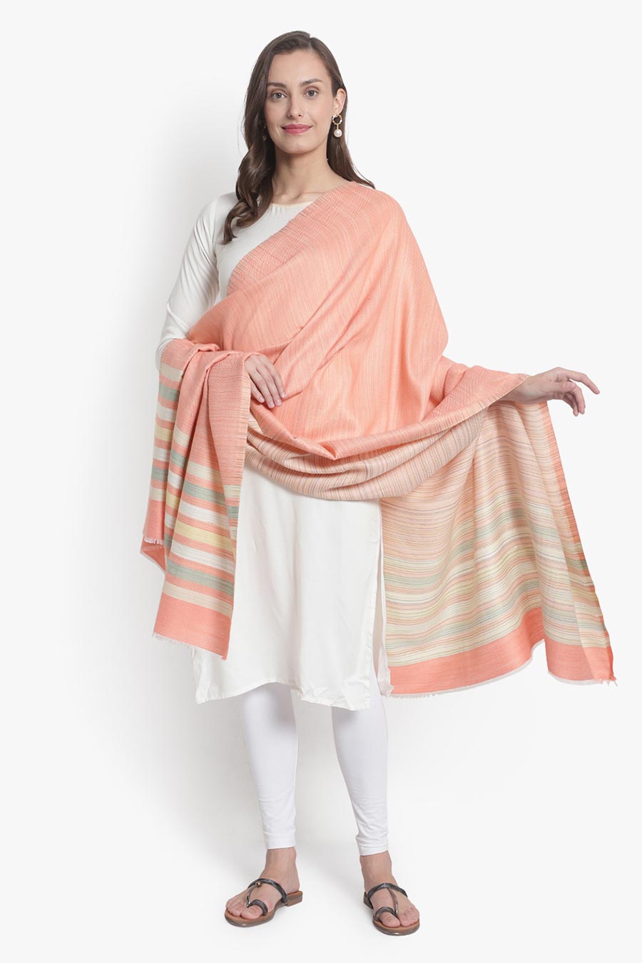 Peach Striped Kashmiri Shawl