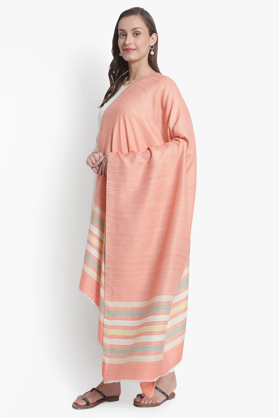 Peach Striped Kashmiri Shawl