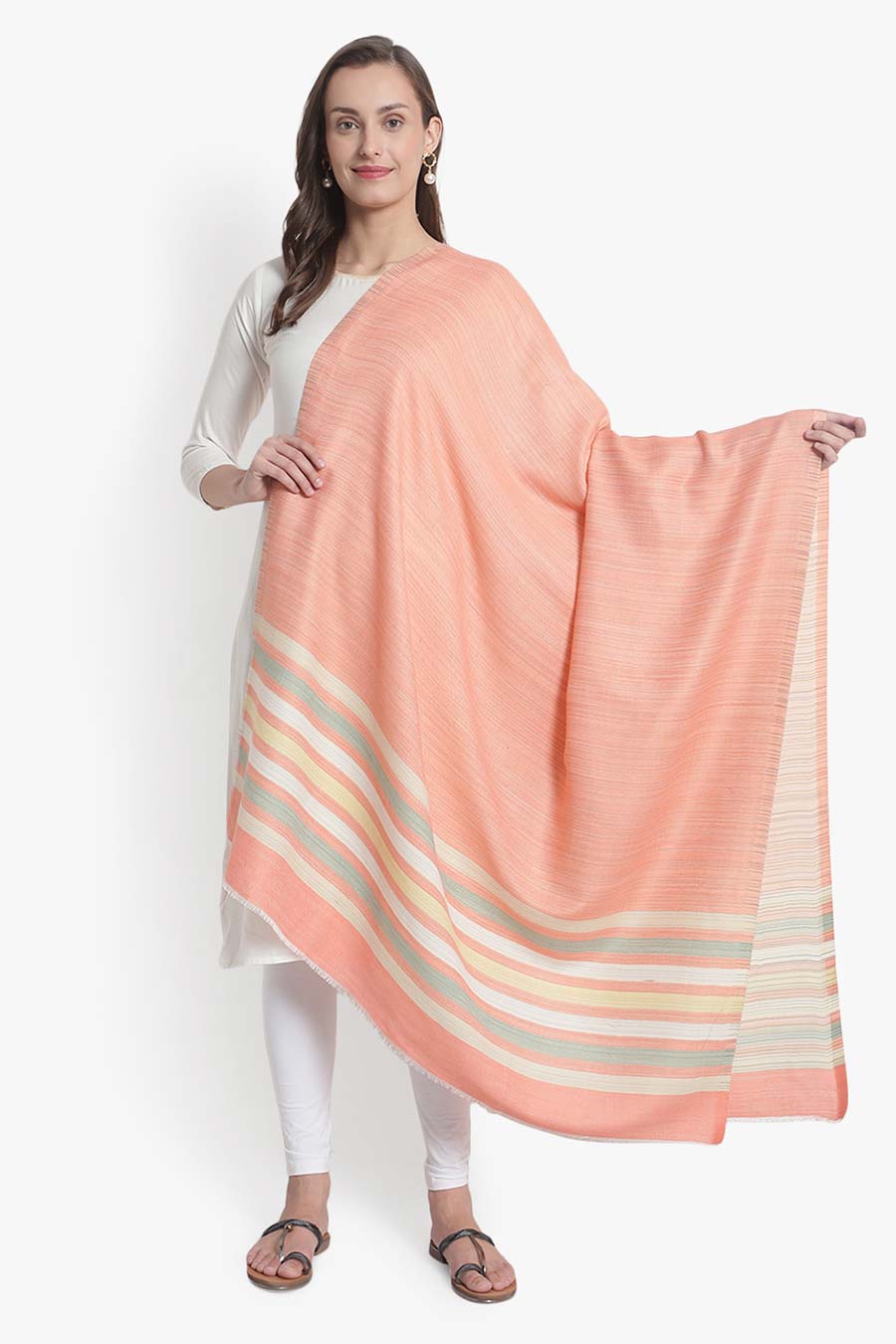 Peach Striped Kashmiri Shawl