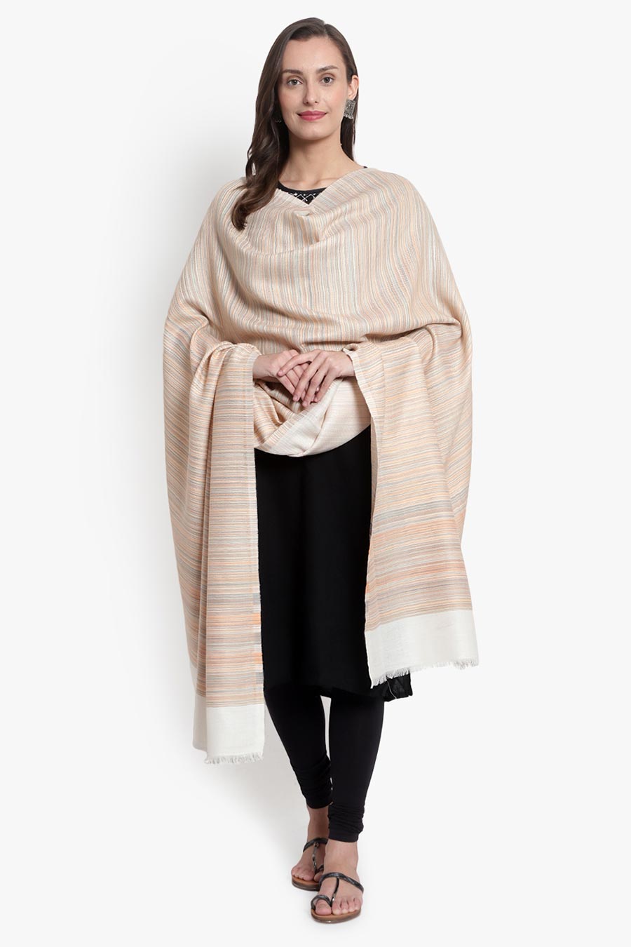 Cream Striped Kashmiri Shawl