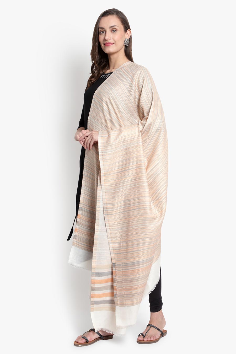 Cream Striped Kashmiri Shawl