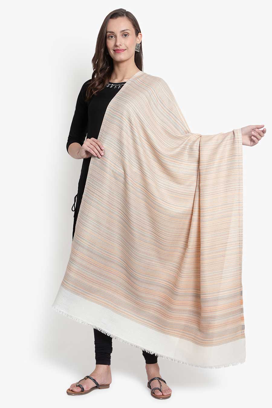 Cream Striped Kashmiri Shawl