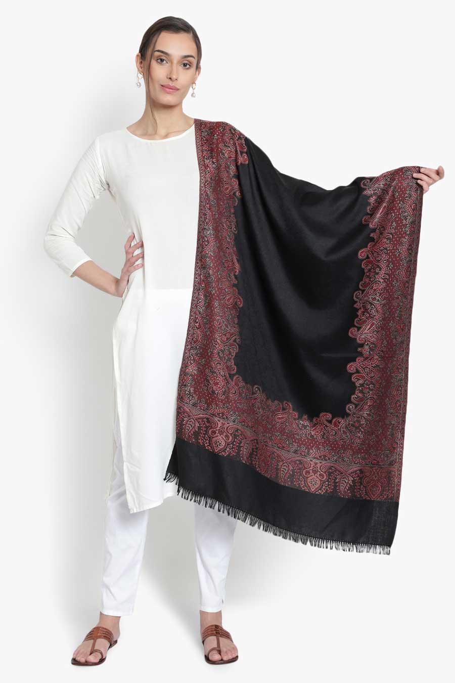 Black Paisley Self Texture Stole