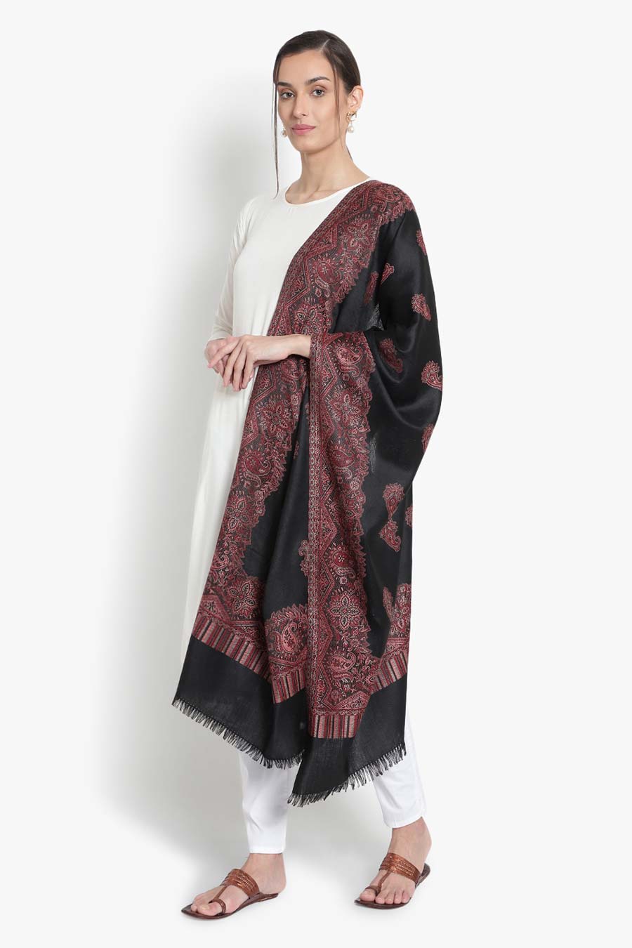 Black Floral Paisley Woven Stole