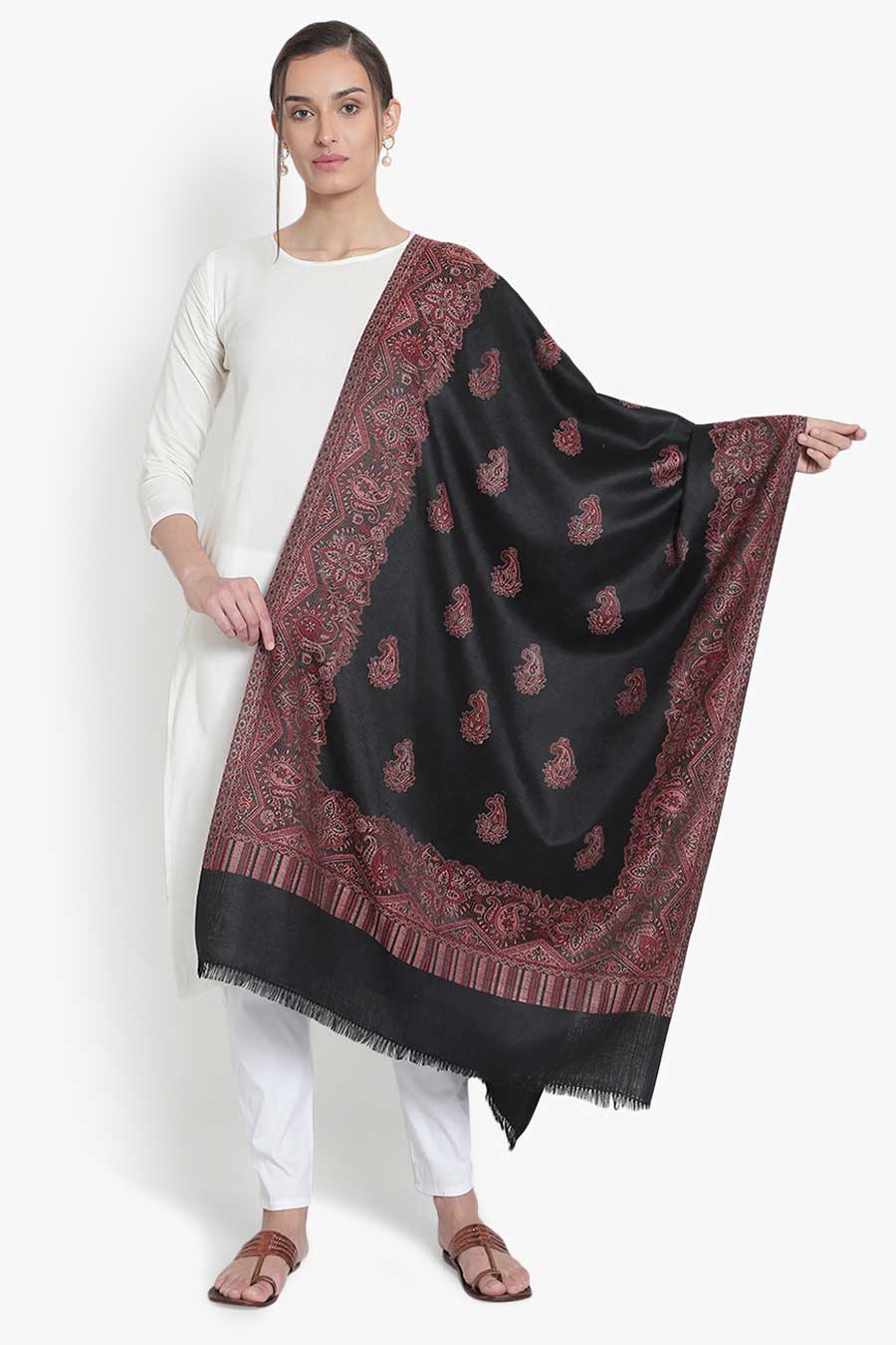 Black Floral Paisley Woven Stole