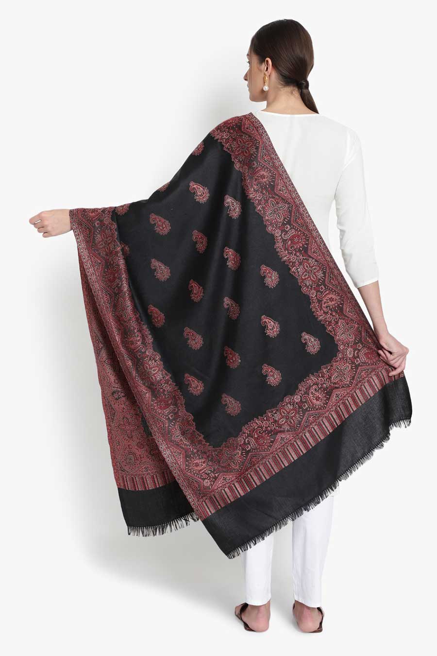 Black Floral Paisley Woven Stole