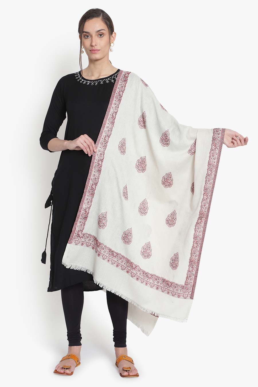 Cream Paisley Jacquard Stole