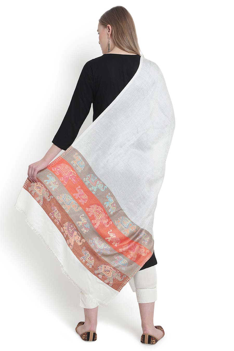 White Elephant Motif Stole