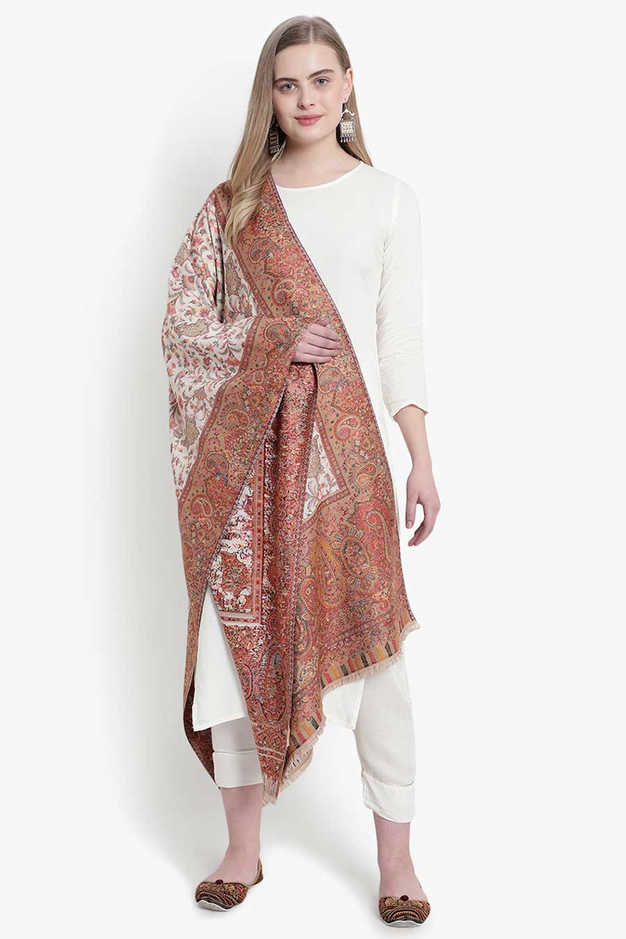 Beige Paisley Kaani Kashmiri Stole