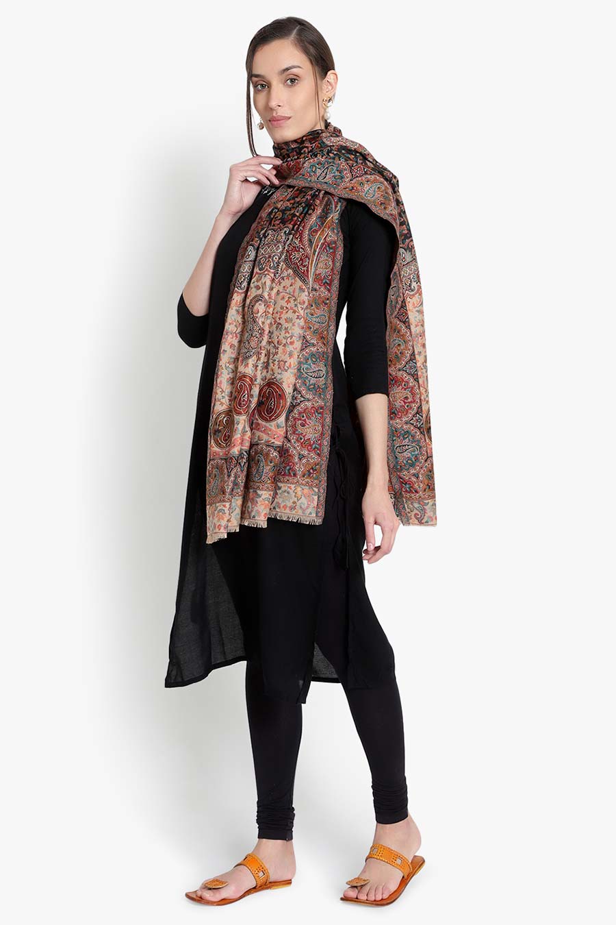 Black & Beige Paisley Kashmiri Stole