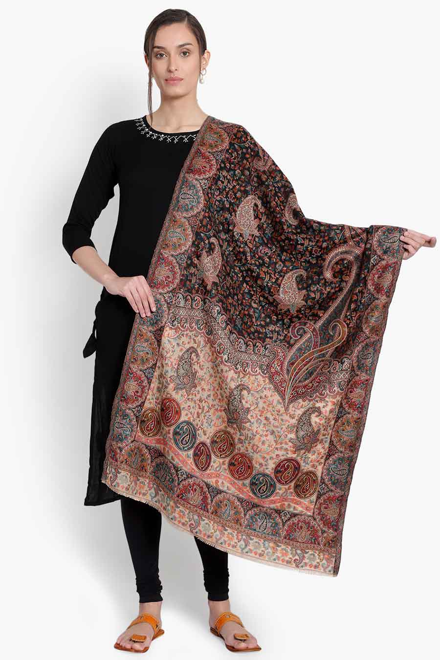 Black & Beige Paisley Kashmiri Stole