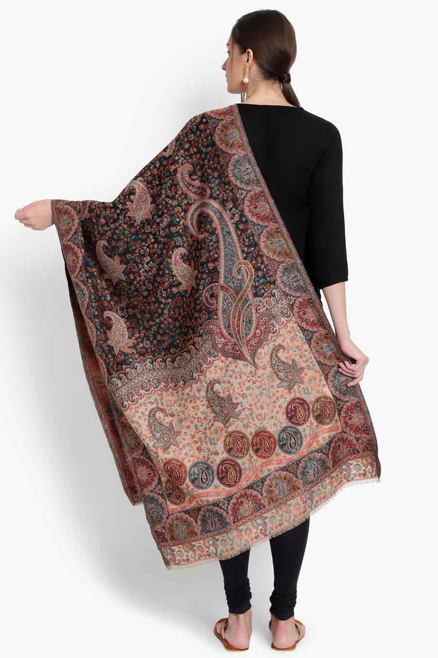 Black & Beige Paisley Kashmiri Stole