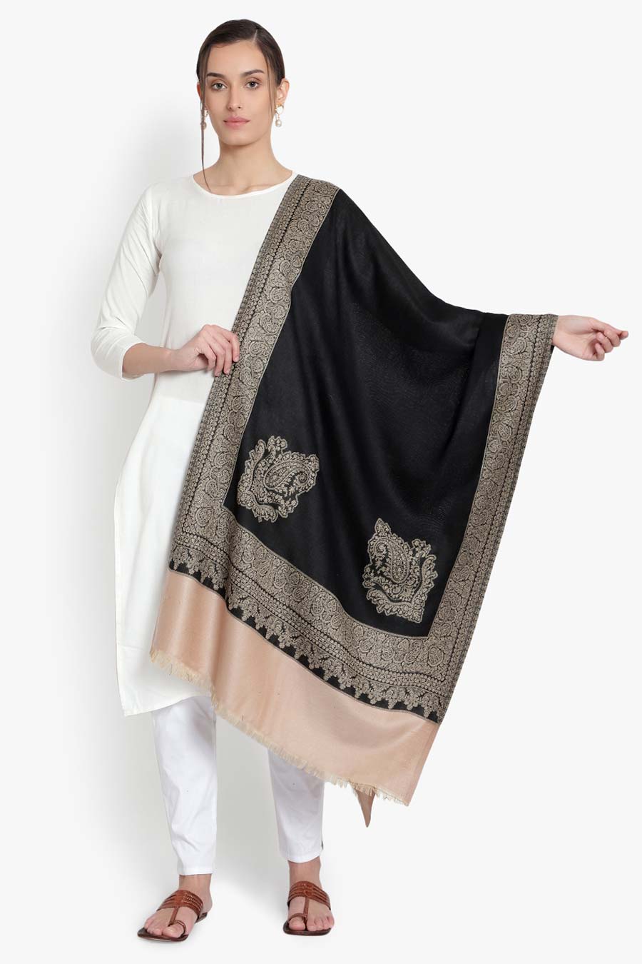 Black Paisley Design Kashmiri Stole