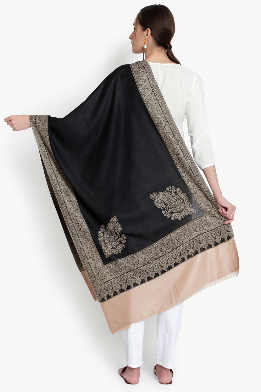 Black Paisley Design Kashmiri Stole