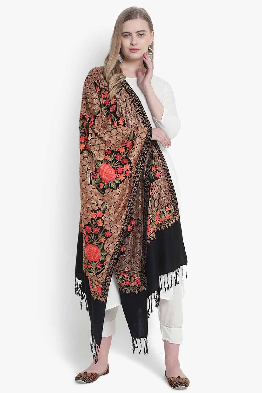 Black Floral Aari Embroidery Stole