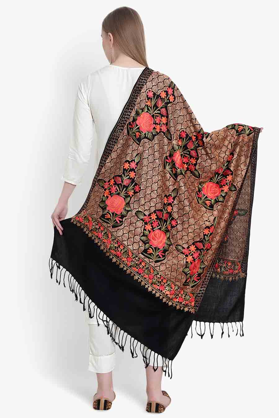 Black Floral Aari Embroidery Stole