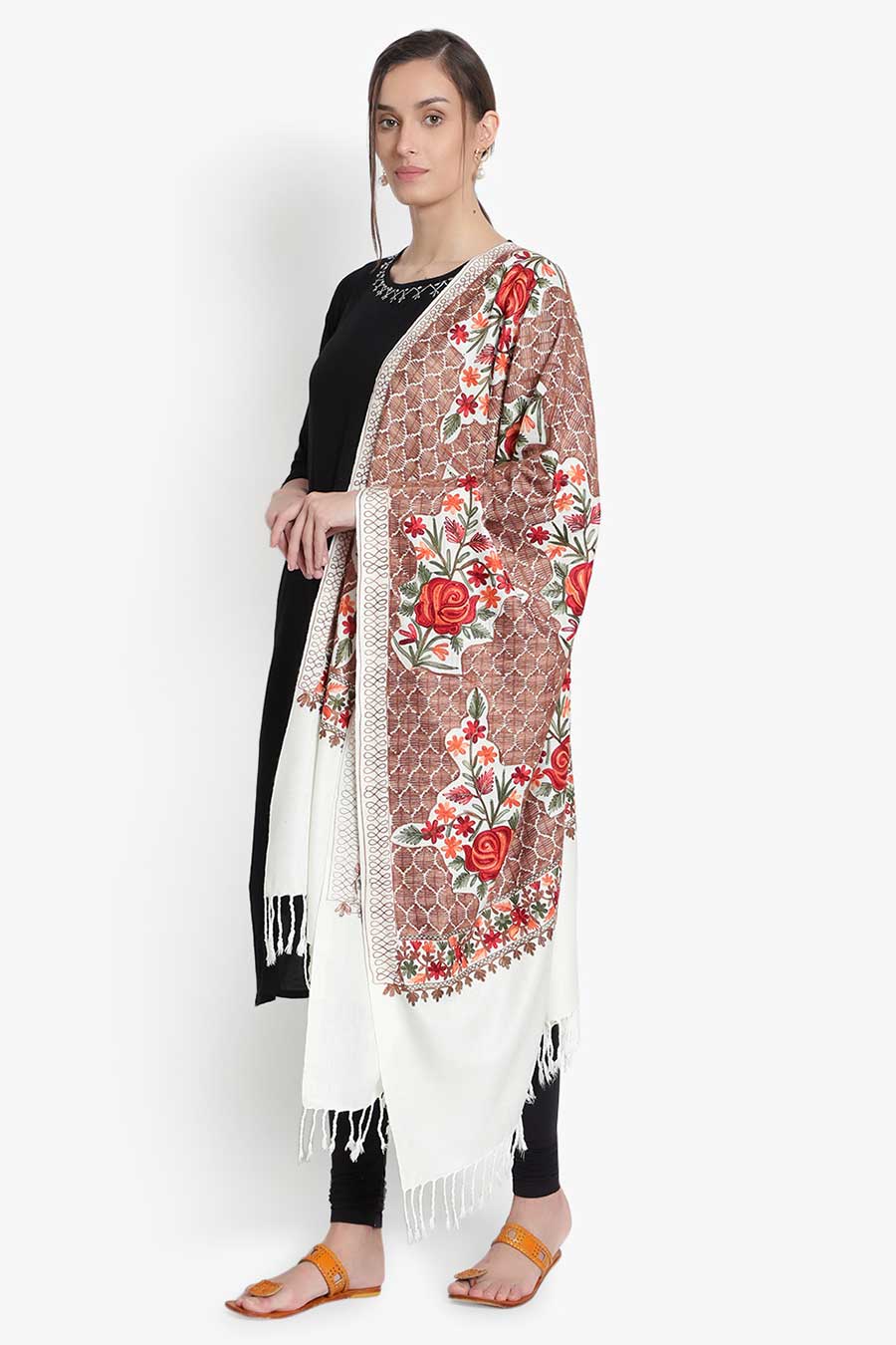 Ivory Floral Aari Embroidery Stole