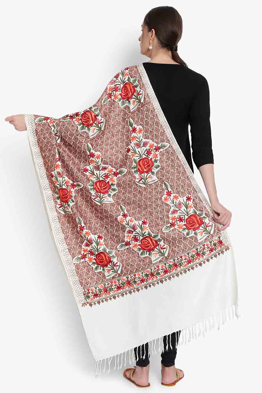Ivory Floral Aari Embroidery Stole