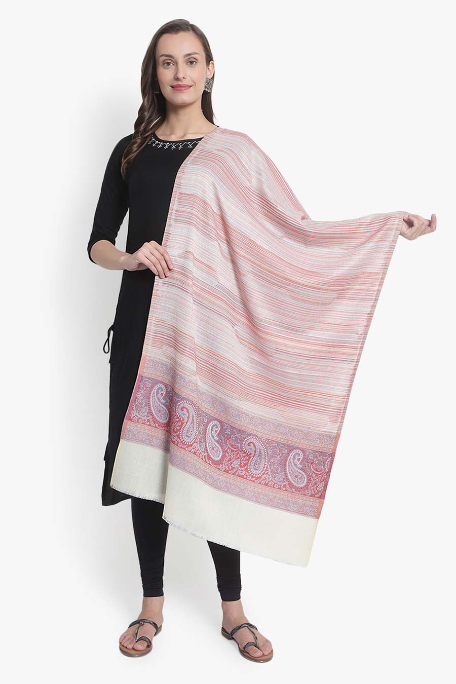 Multicolour Striped Paisley Motif Stole