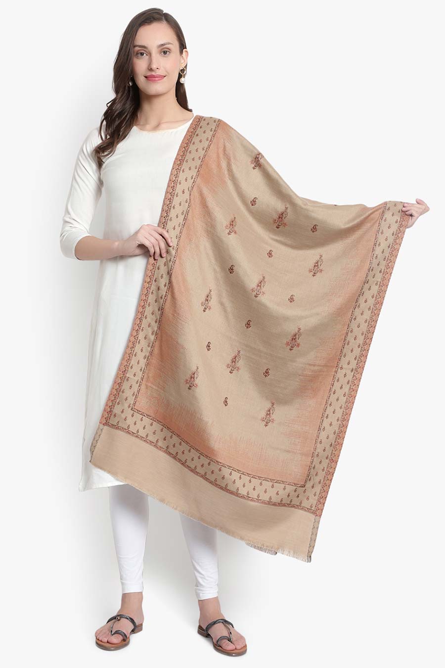 Beige Paisley Art Woven Stole