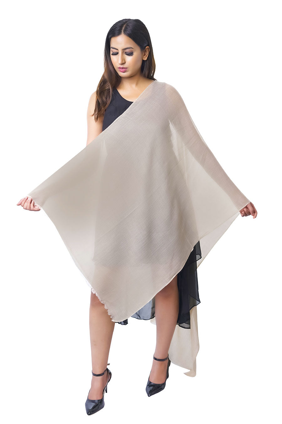 Solid Beige Cotton Weave Stole