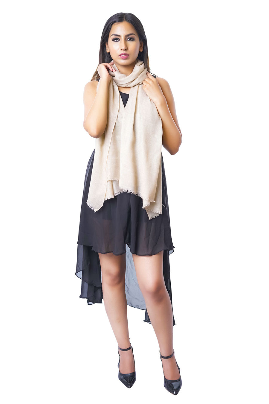 Solid Beige Cotton Weave Stole