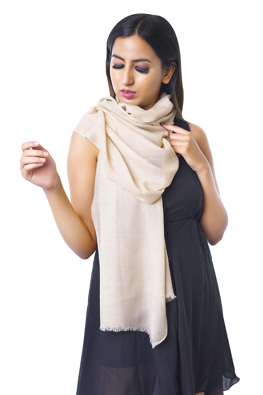 Solid Beige Cotton Weave Stole