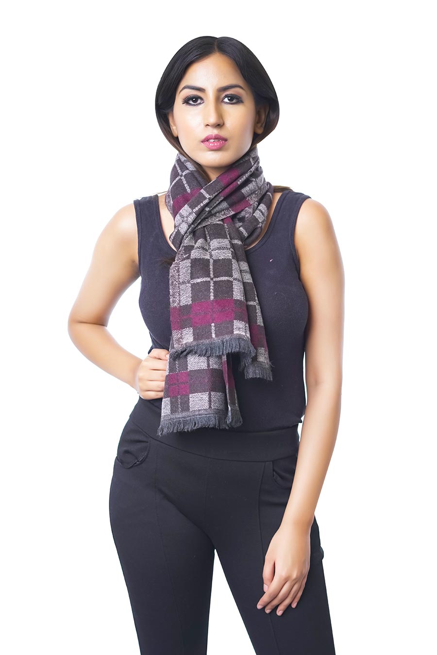 Jacquard Checks Fine Wool Muffler Stole
