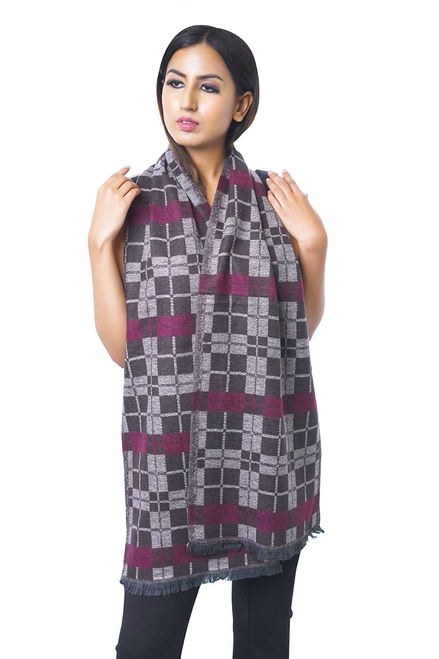 Jacquard Checks Fine Wool Muffler Stole