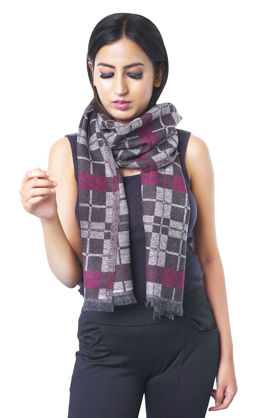 Jacquard Checks Fine Wool Muffler Stole