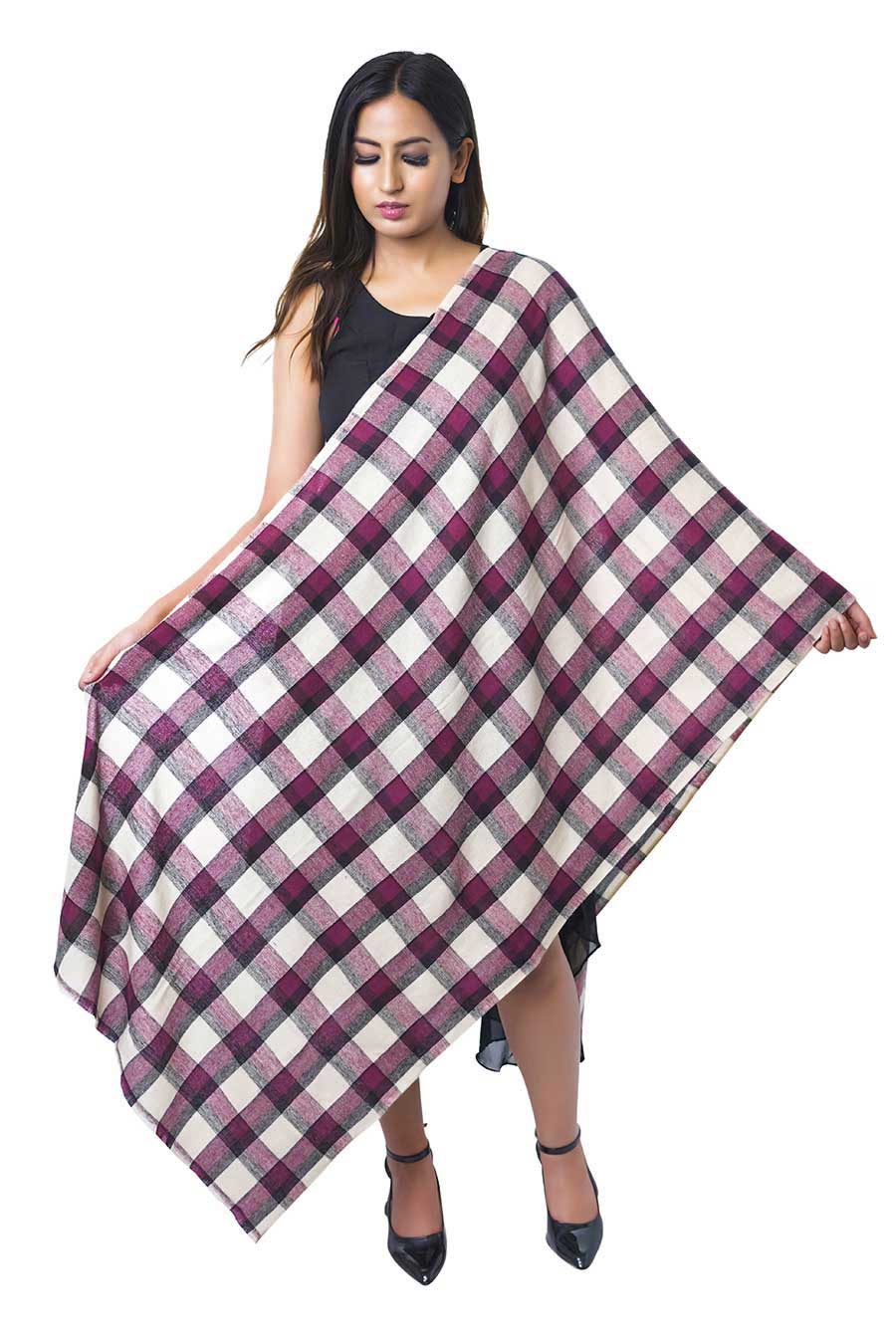 Contrast Checkered Fine Wool Stole