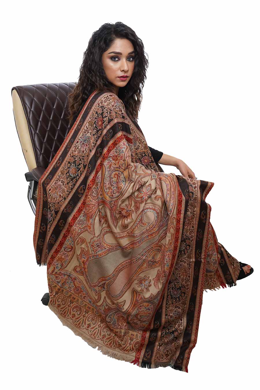Hand Embroidered Kashmiri Pashmina Shawl