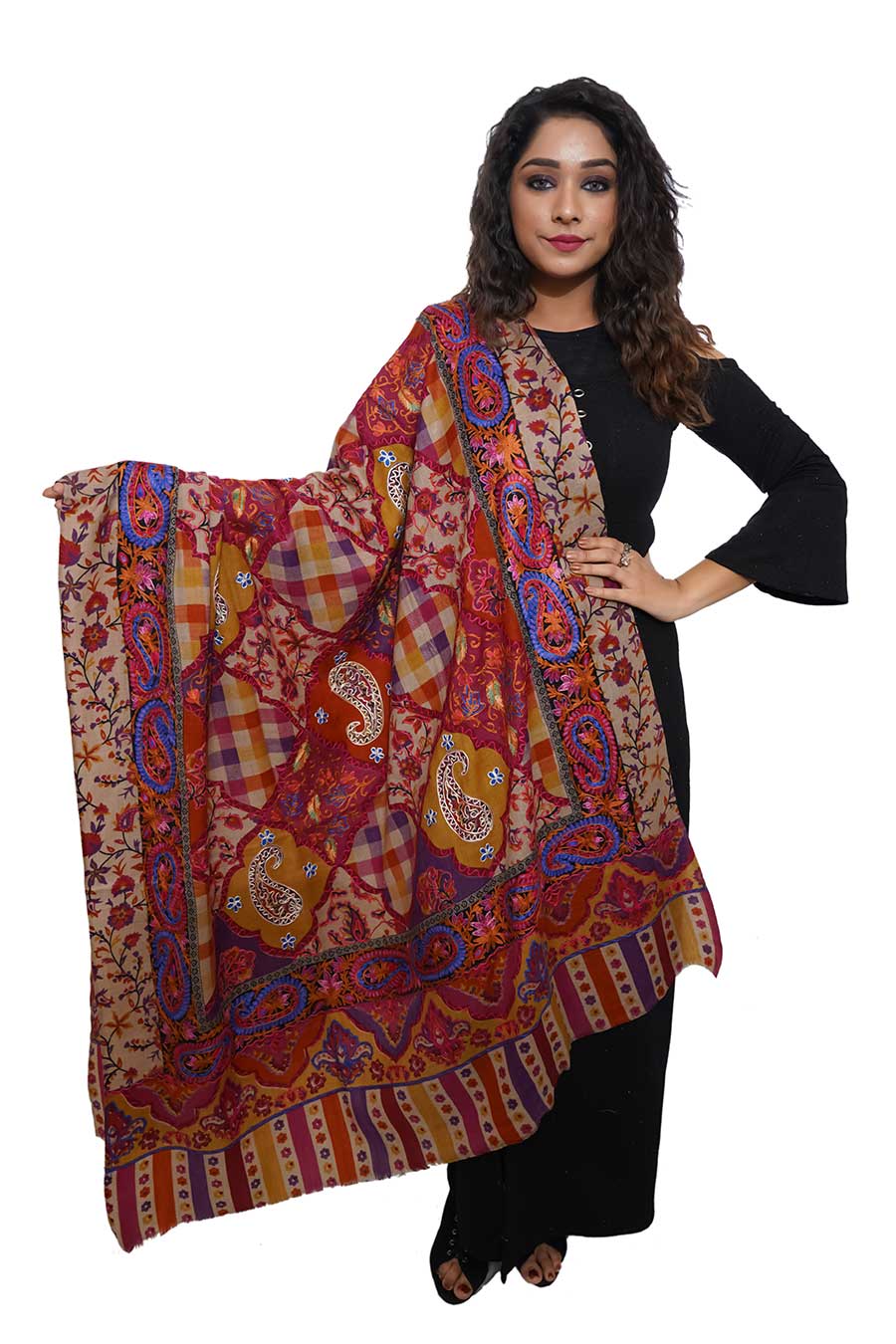 Hand Embroidered Kashmiri Pashmina Shawl