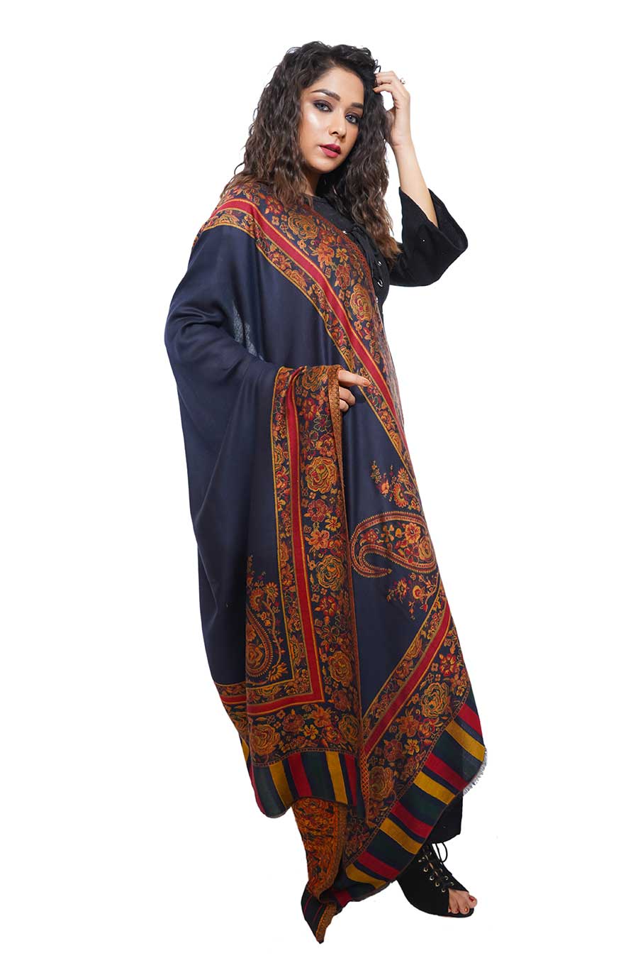 Kashmiri Kani Work Blue Pashmina Shawl